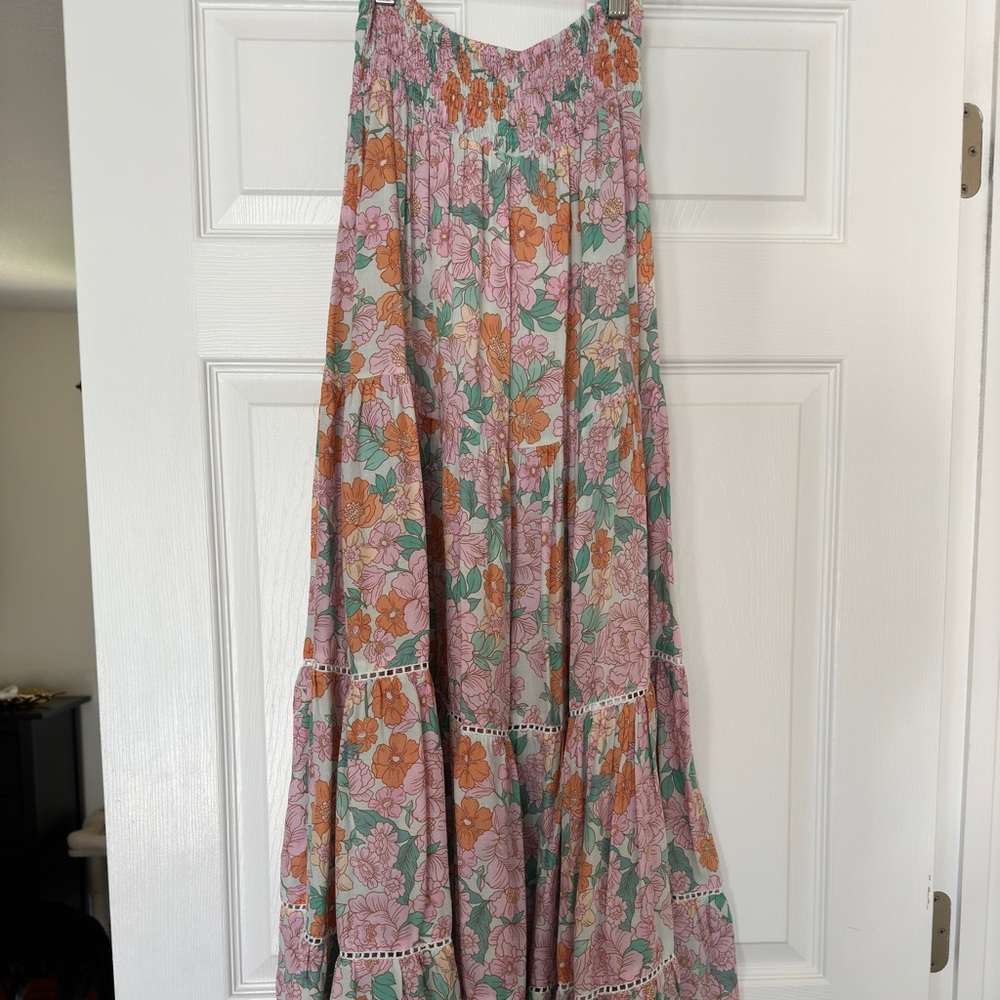 Sea Lustre Smocked floor length floral print skirt